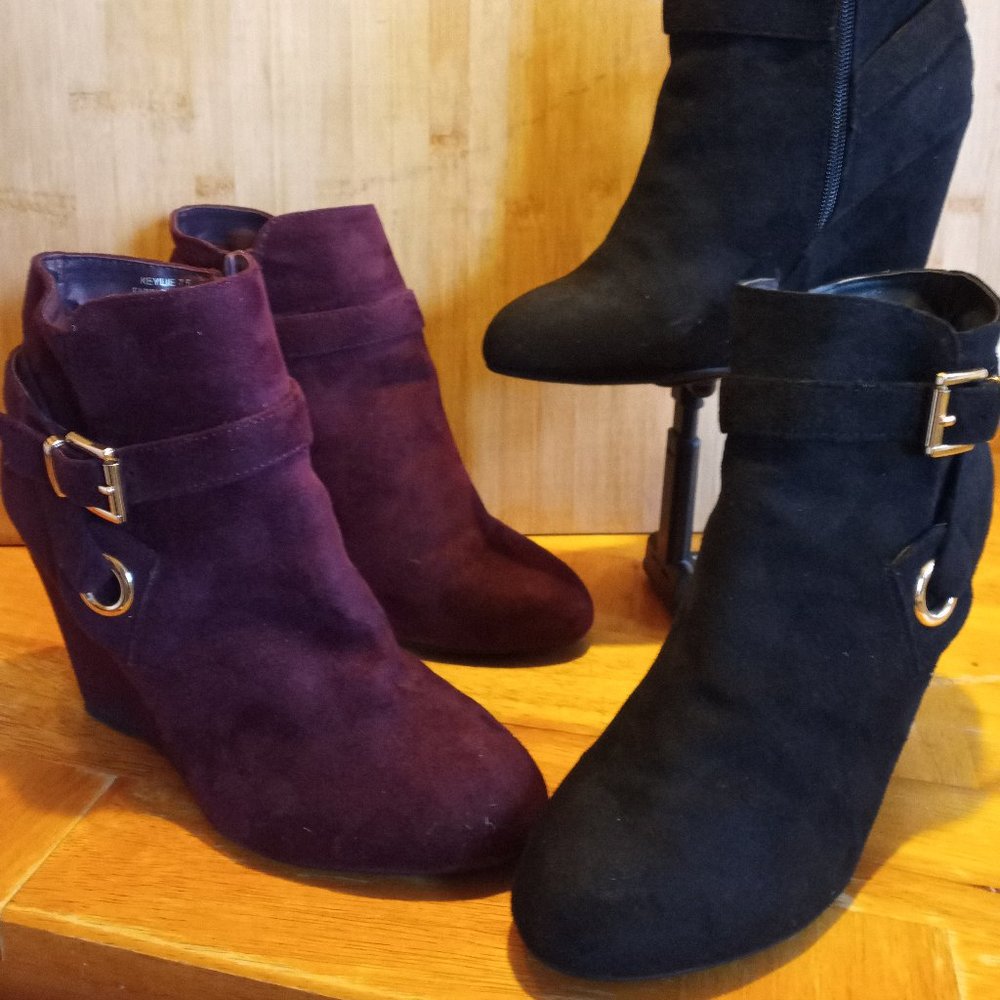 Keylie Faux Suede Wedge Ankle Booties in Black by REBEL BY ZiGi Size 7.5